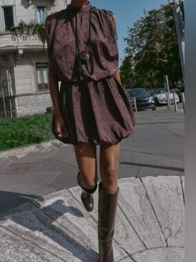 New ZARA Jacquard Bubble Hem Mini Dress
